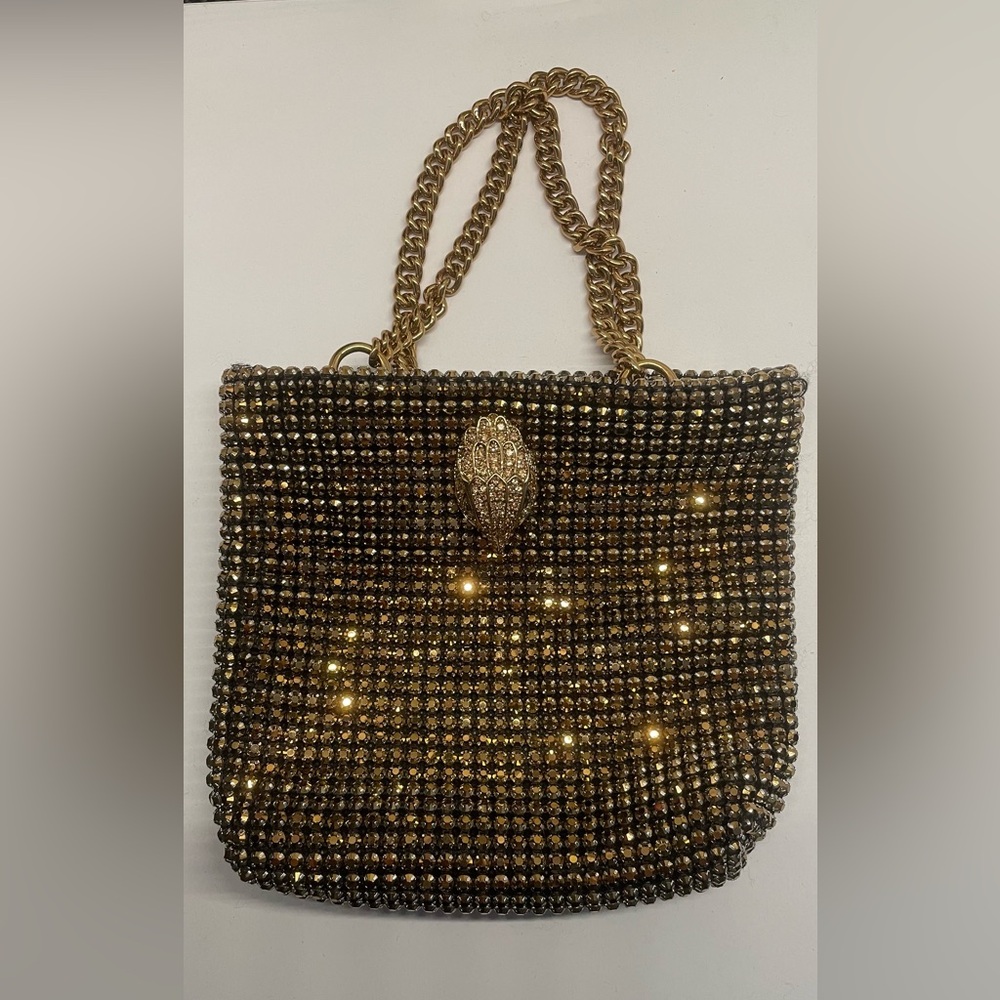 Kurt Geiger NWOT Gold Crystal Mesh Evening Bag with Chain Strap